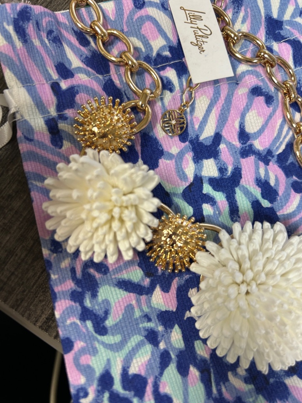 Lilly Pulitzer Pink, Blue and White Floral Cluster Necklace with Gold Accents - Picture 4 of 6